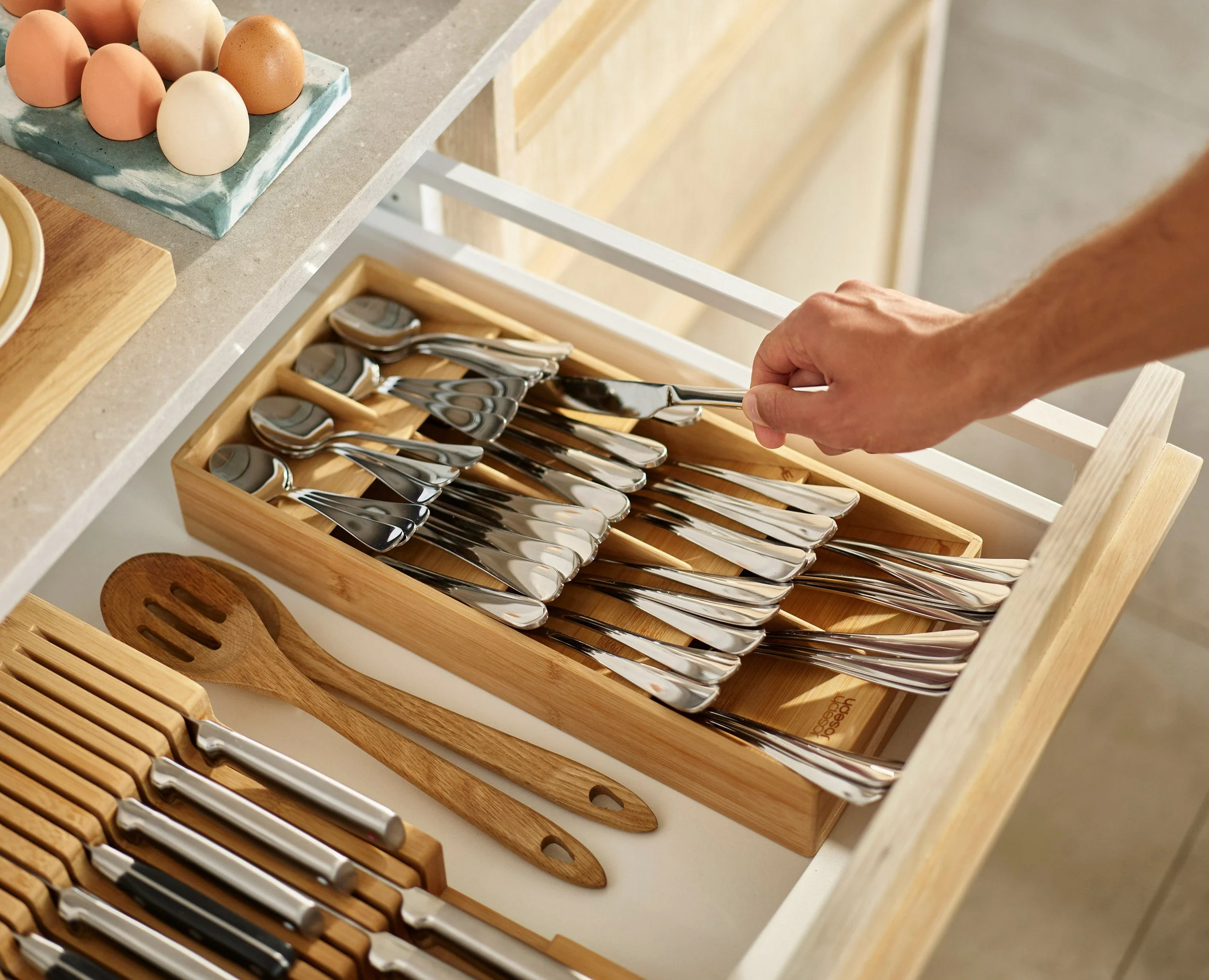 2-piece DrawerStore™ Bamboo Large Cutlery & Knife Organizer Set - Image 5