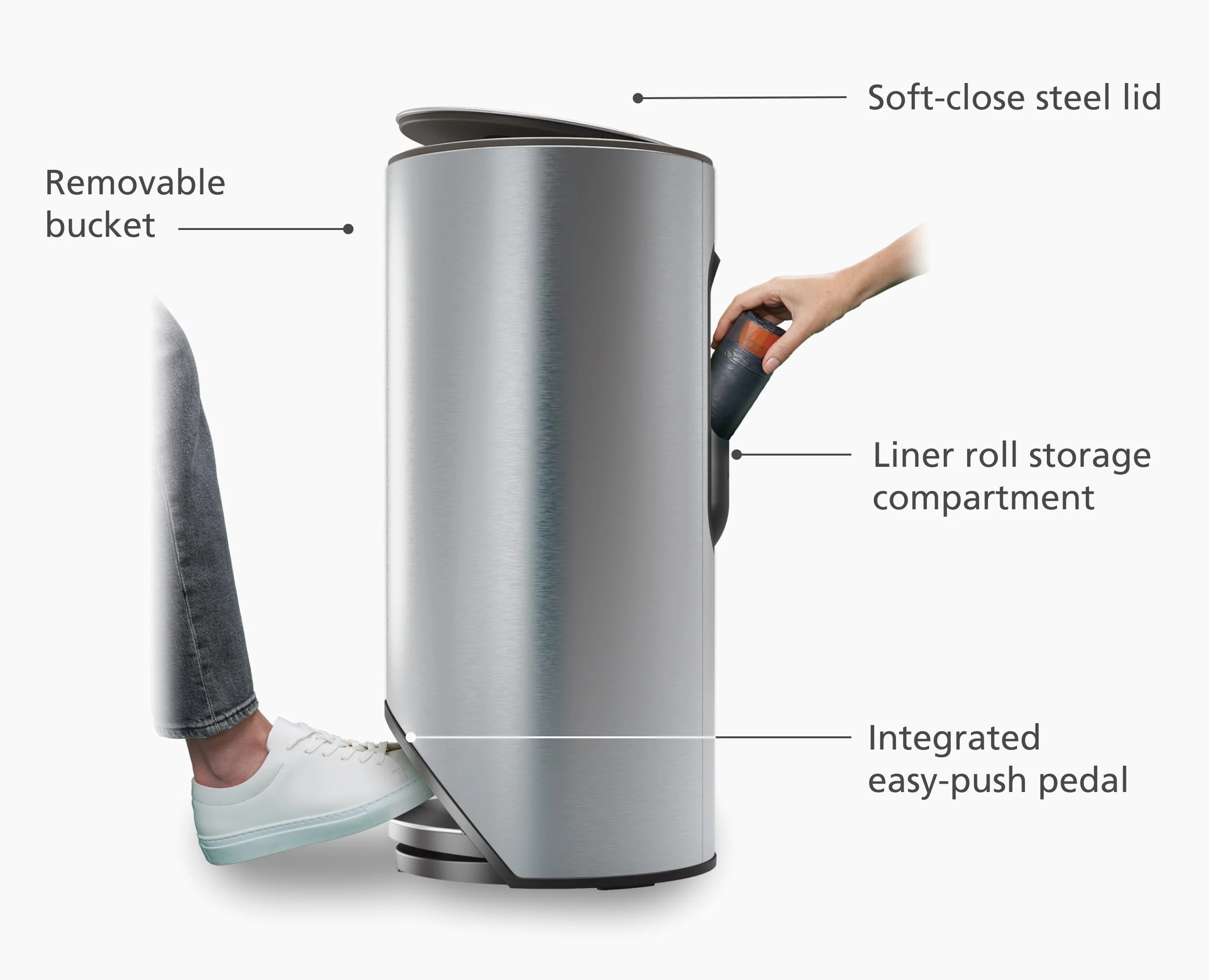 Arc™ 30L Easy-push Stainless-steel Pedal Trash Can - Image 4