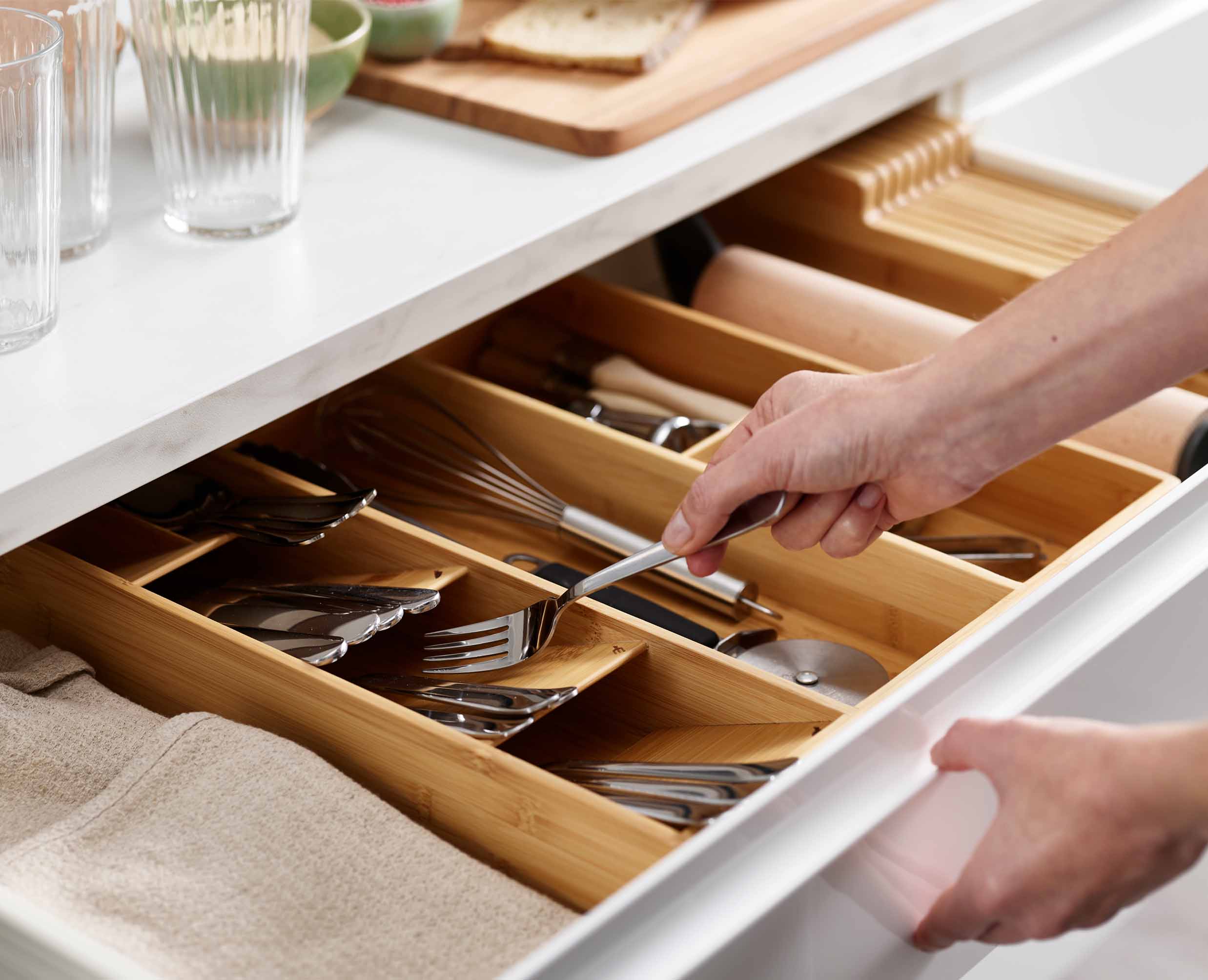 DrawerStore™ Bamboo Cutlery, Utensil & Gadget Organizer - Image 3