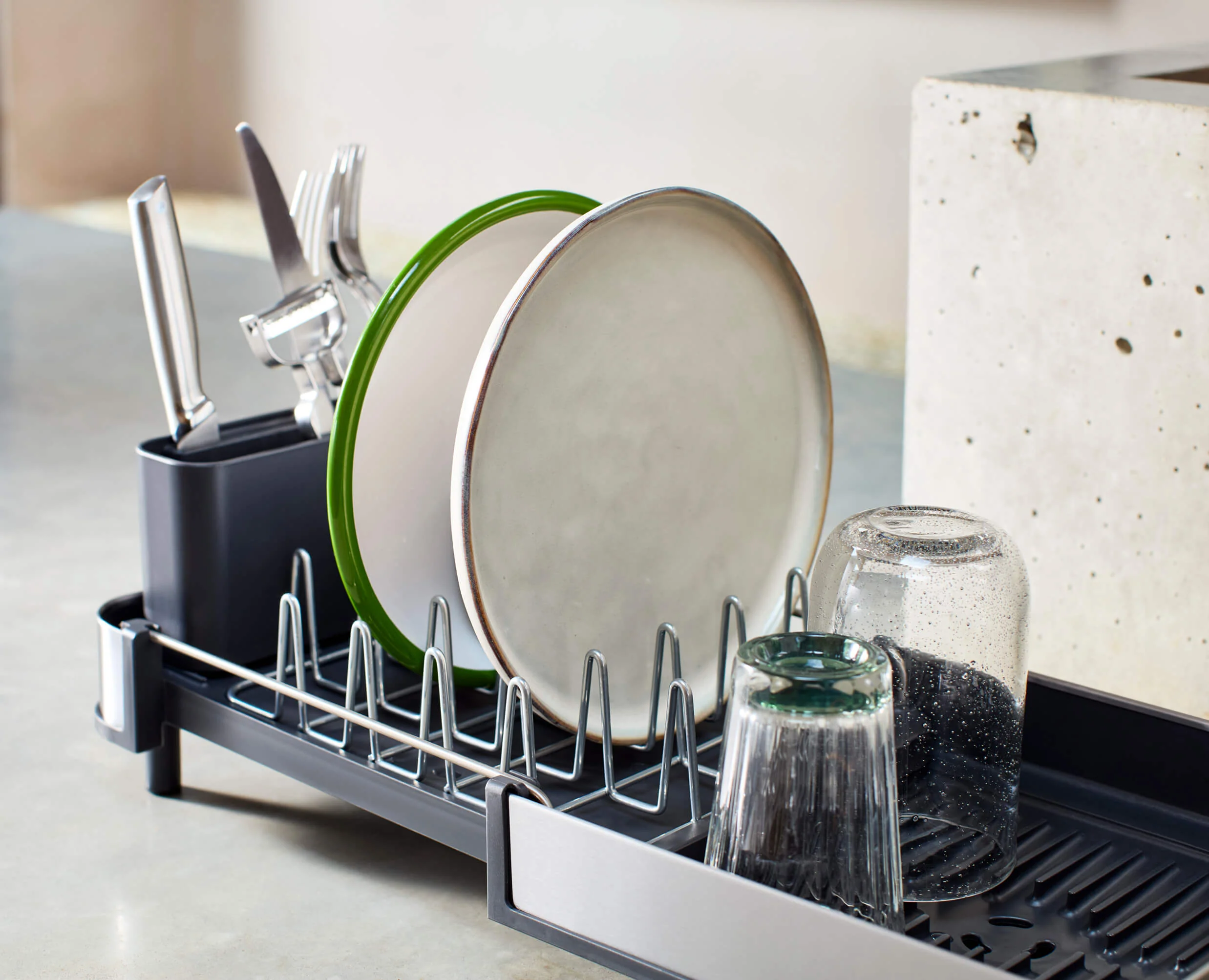 Extend™ Slim Steel Expandable Gray Dish Drainer - Image 2