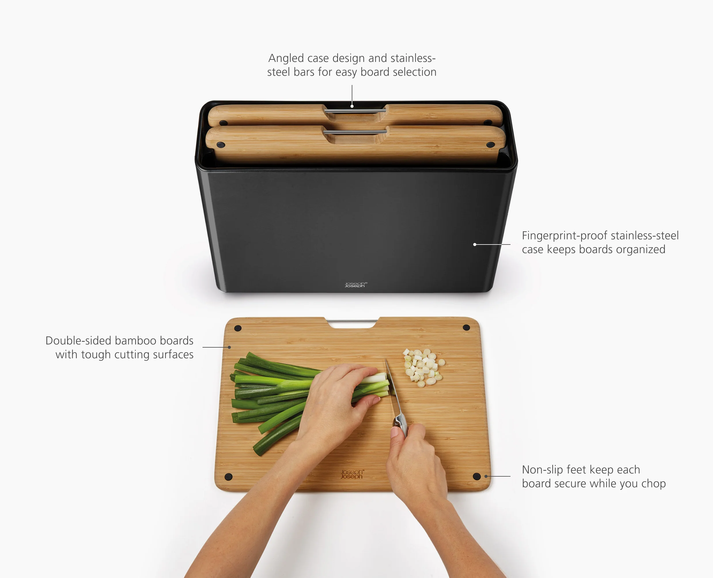 Folio™ Steel 3-Piece Bamboo Cutting Board Set With Black Stainless-Steel Case - Image 6