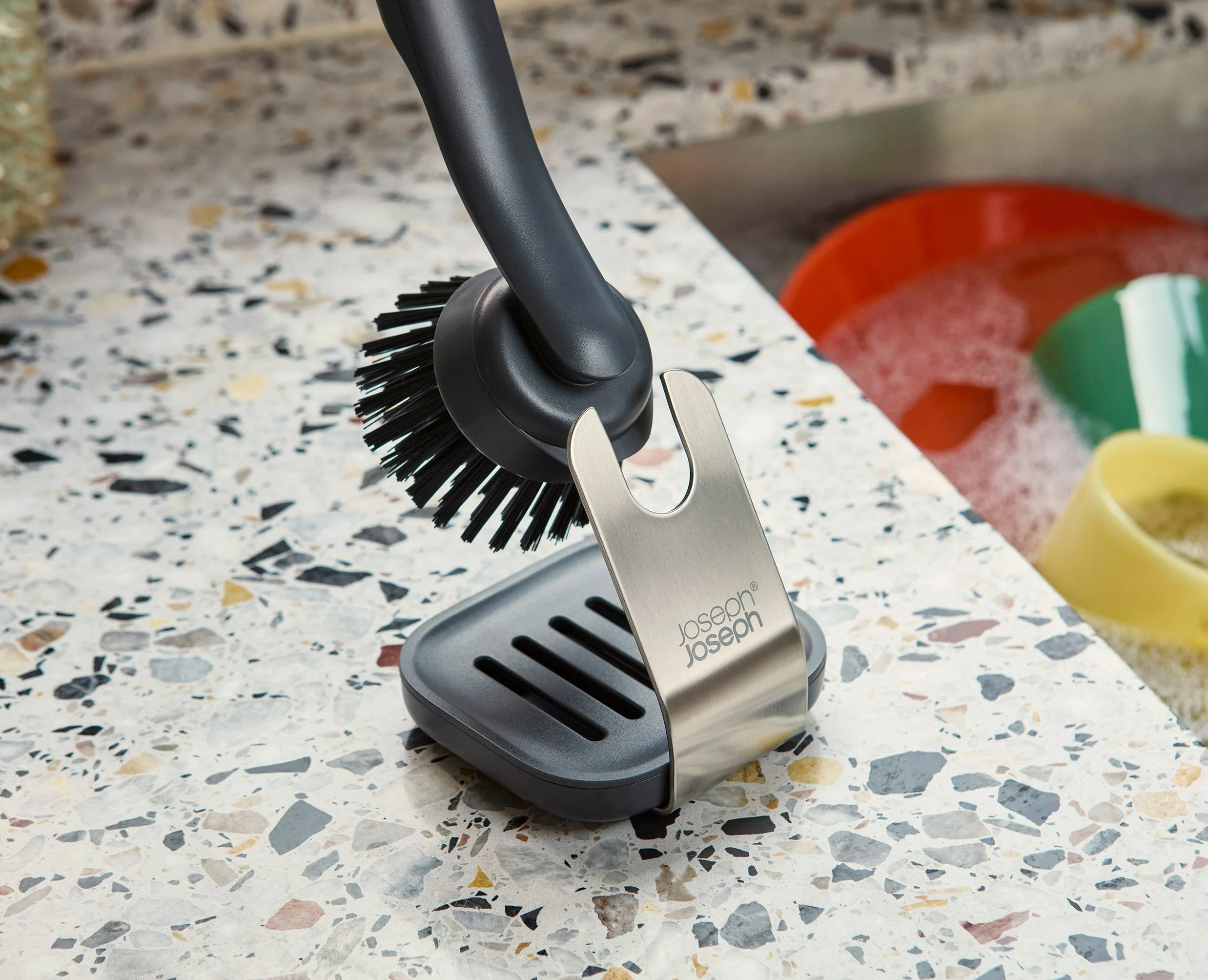 SinkTech™ Soap Dispensing Dish Brush with Steel Stand & Extra Heads - Image 2