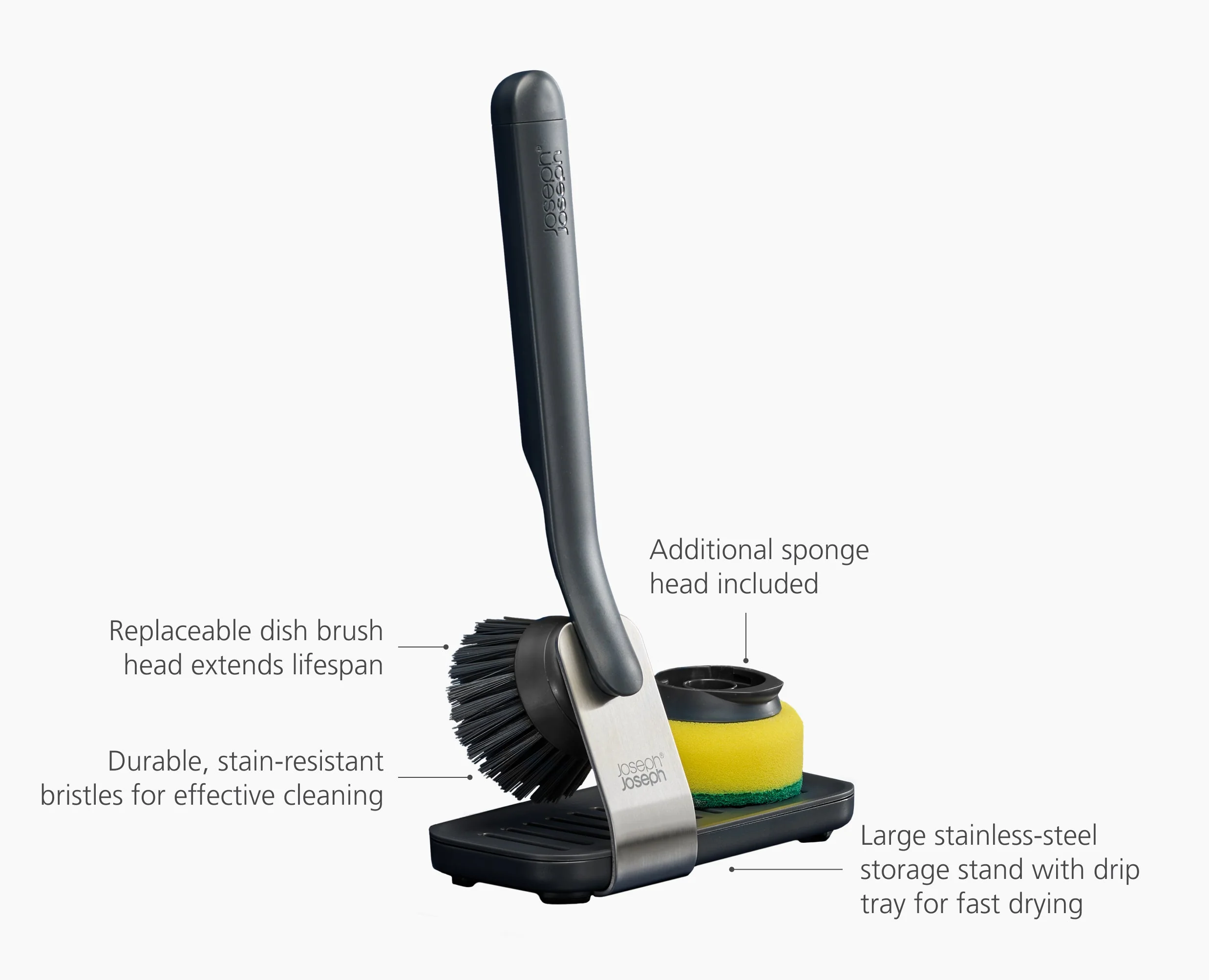 SinkTech™ Dish Brush & Sponge Set with Steel Stand - Image 6