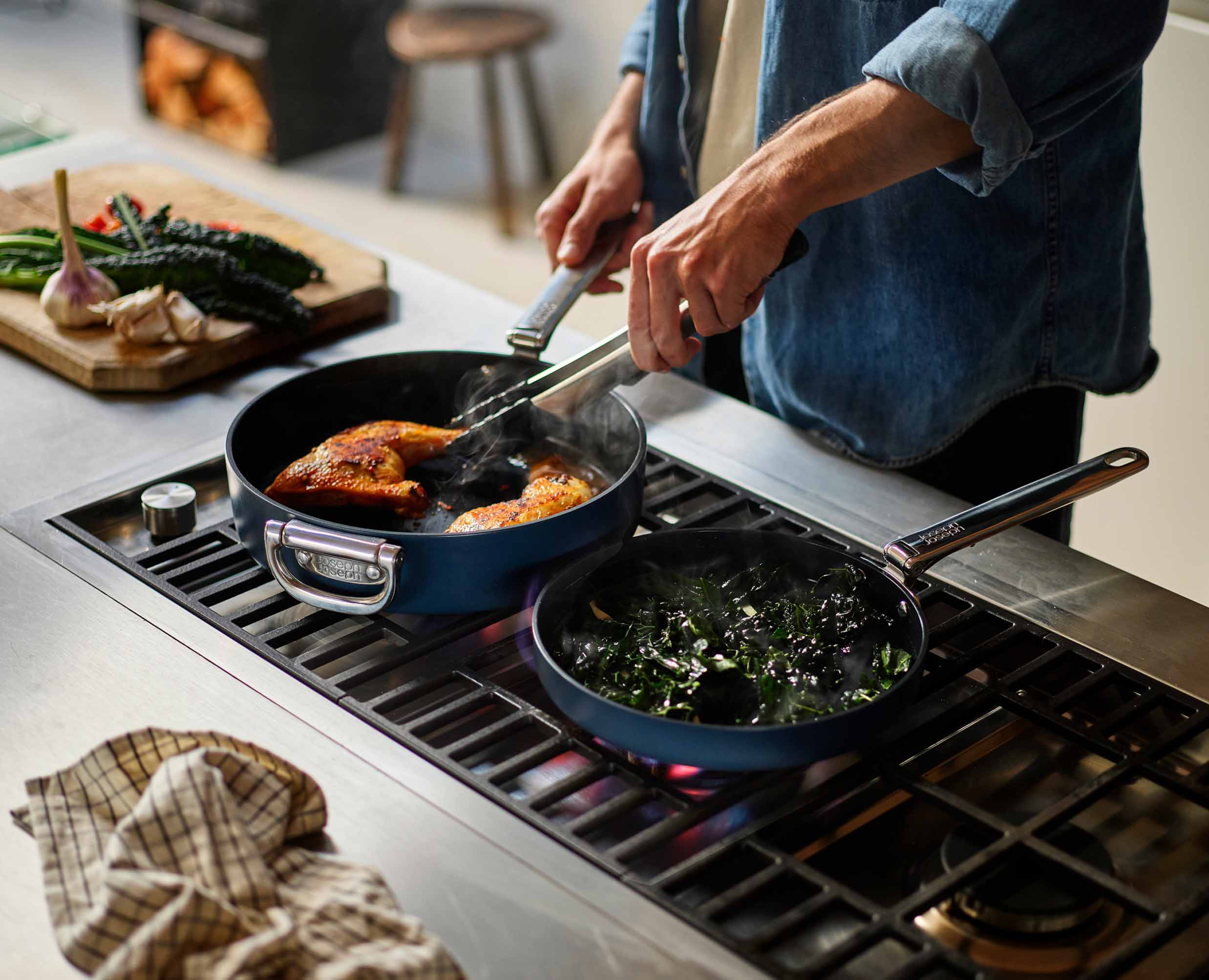 Space Folding Handle Ceramic Non-stick 3.8 Qt. Blue Sauté Pan - Image 3