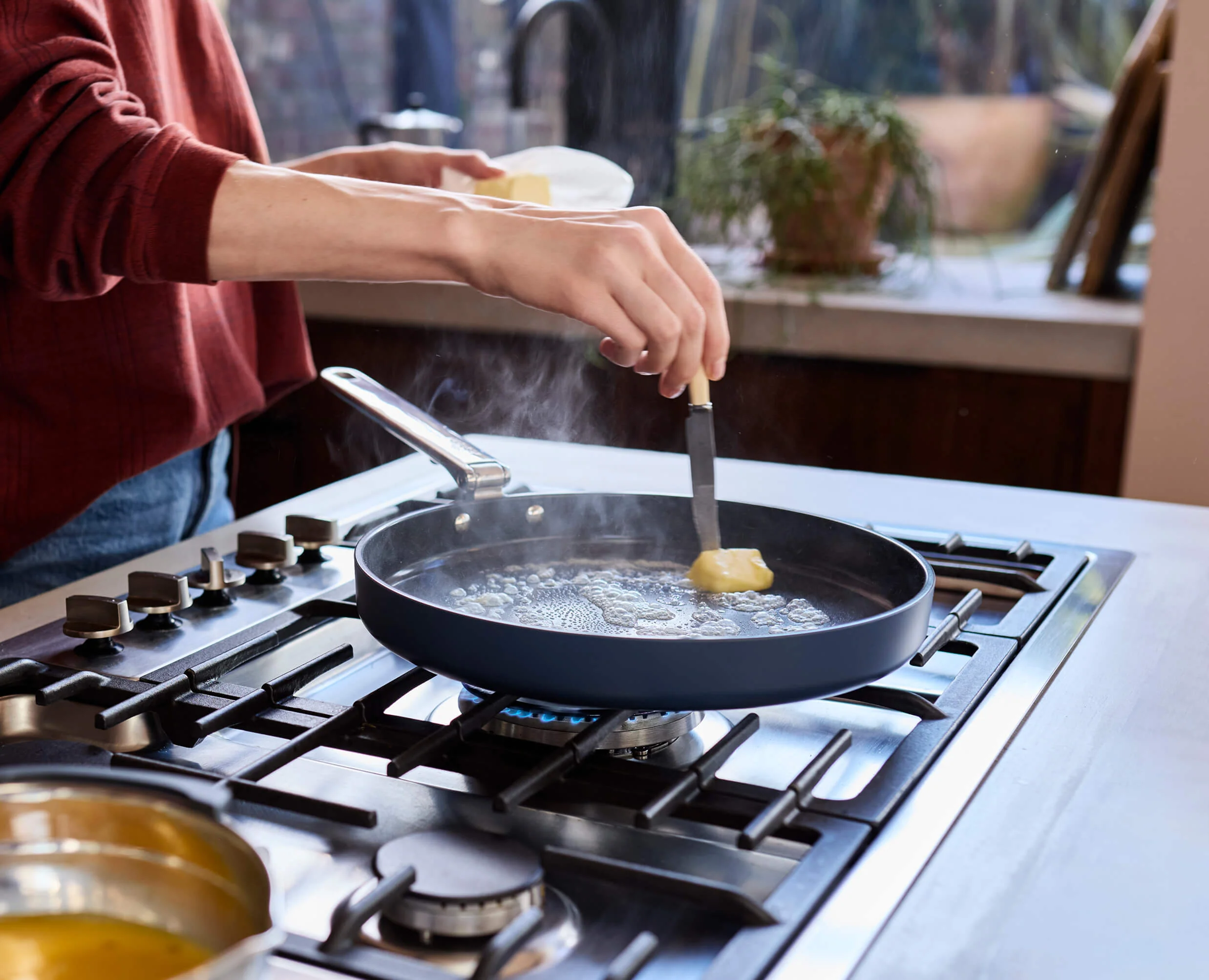 Space Folding Handle Non-Stick 11" Blue Shallow Frying Pan - Image 2