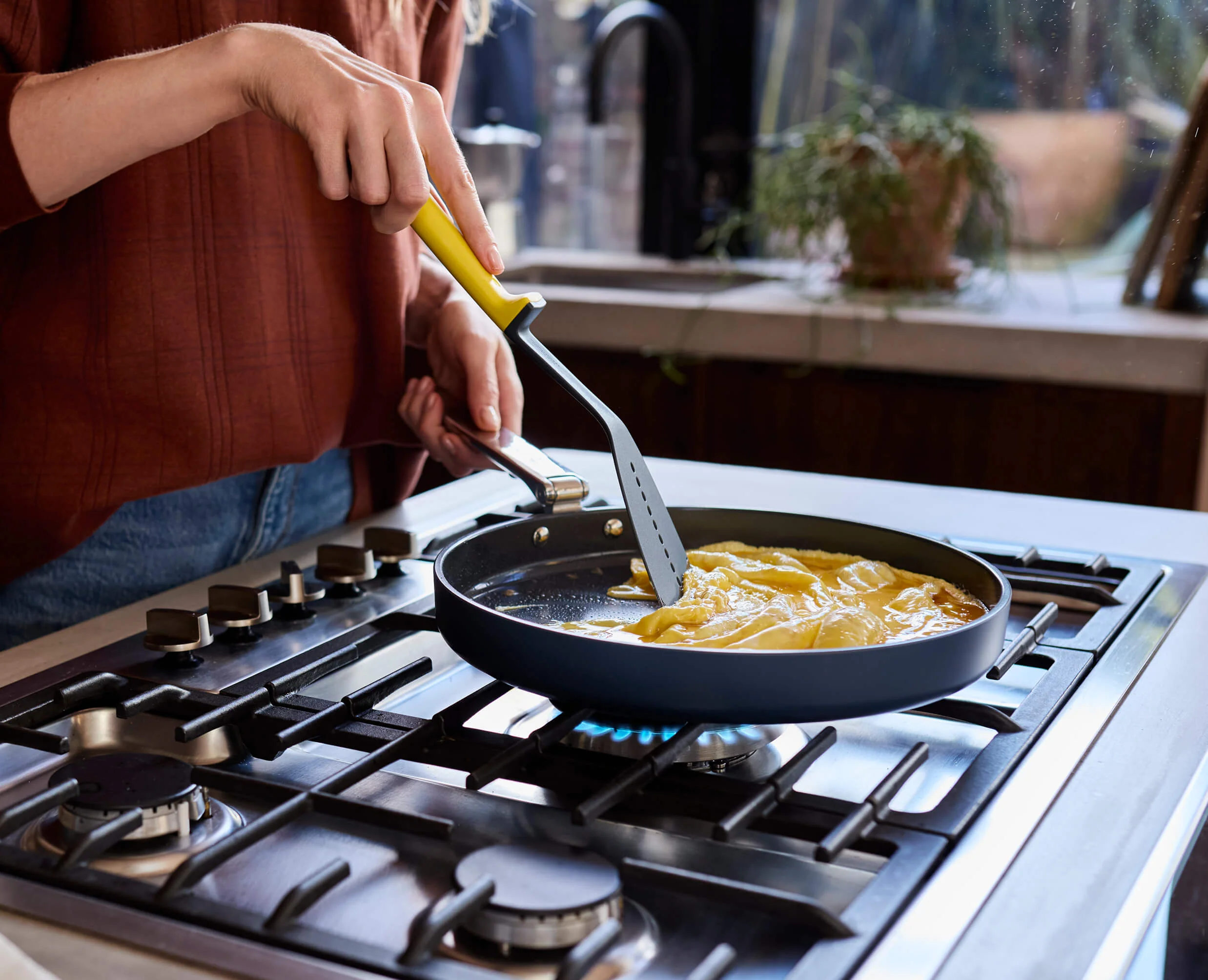 Space Folding Handle Non-Stick 11" Blue Shallow Frying Pan - Image 4