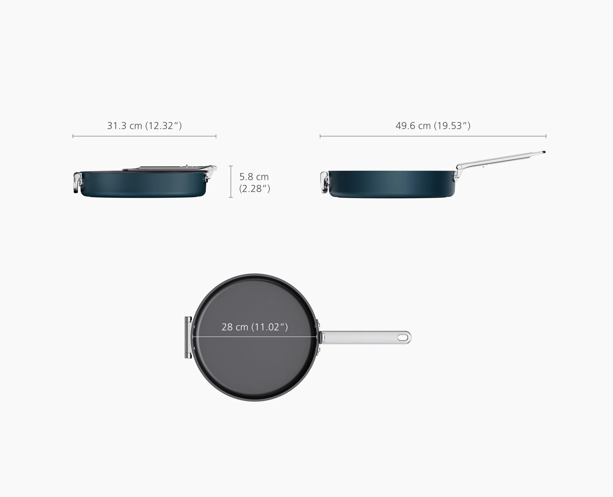 Space Folding Handle Non-Stick 11" Blue Shallow Frying Pan - Image 6