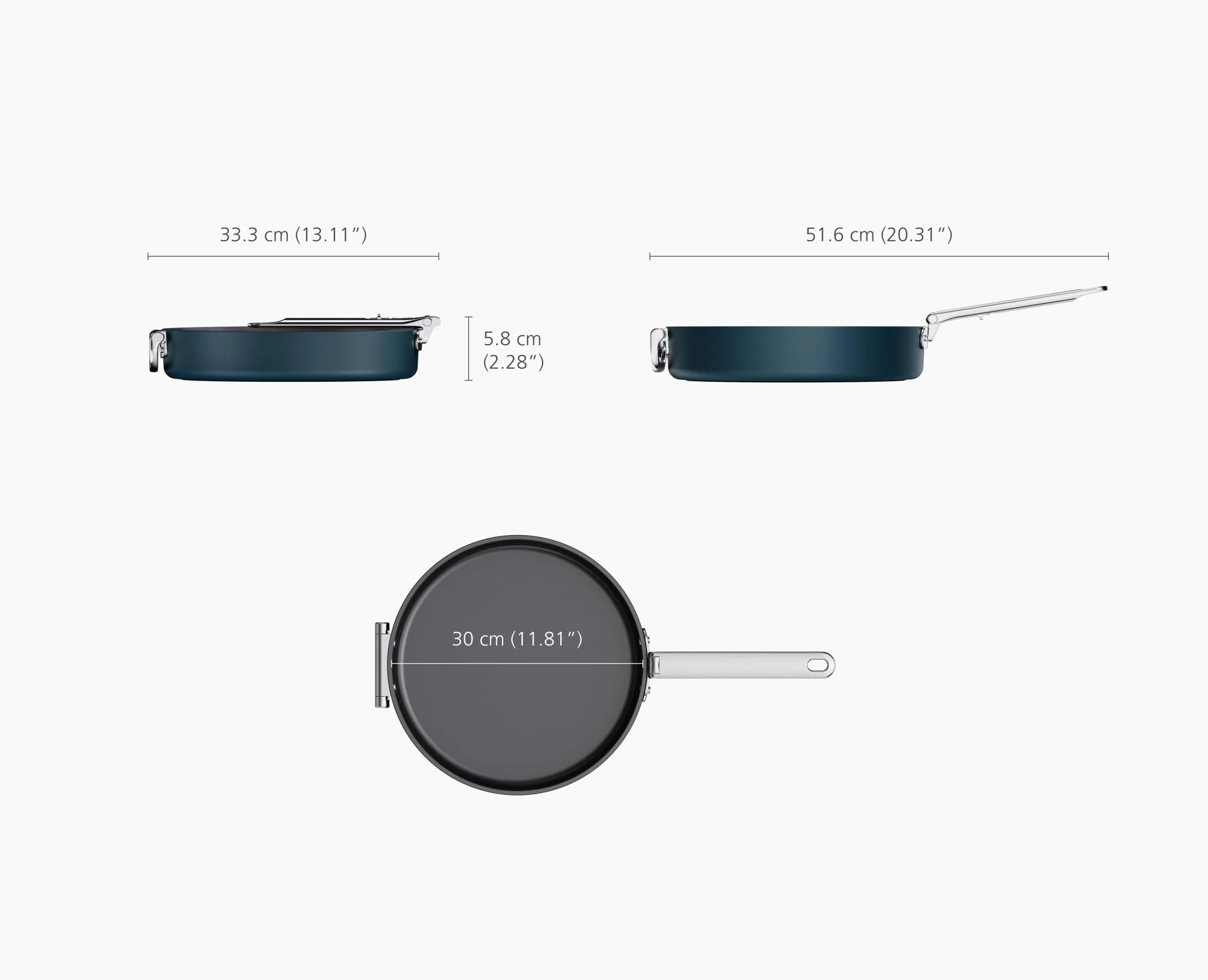 Space Folding Handle Non-Stick 12" Blue Shallow Frying Pan - Image 6