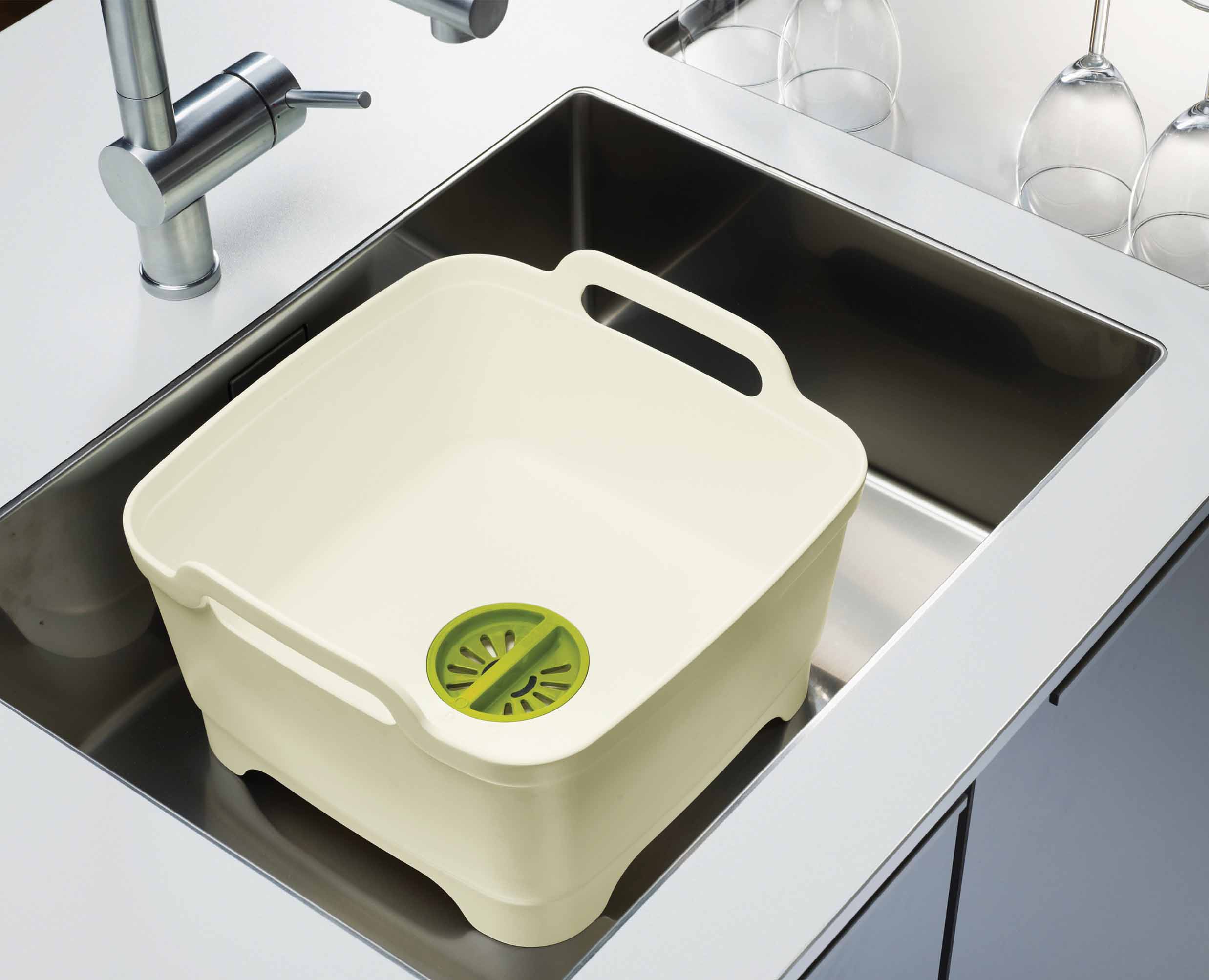 Wash&Drain™ White Green Washing Up Bowl - Image 3